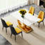 Grande table de salle à manger de bureau blanche pour 6 à 8 personnes avec supports dorés en forme d'or et base dorée, supports de cuisine et d'espace de vie convenables pour personne, parfait
