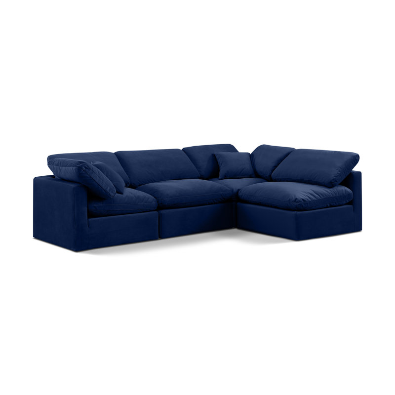 Itala Velvet L-Shaped Sectional Reversible, Navy Velvet