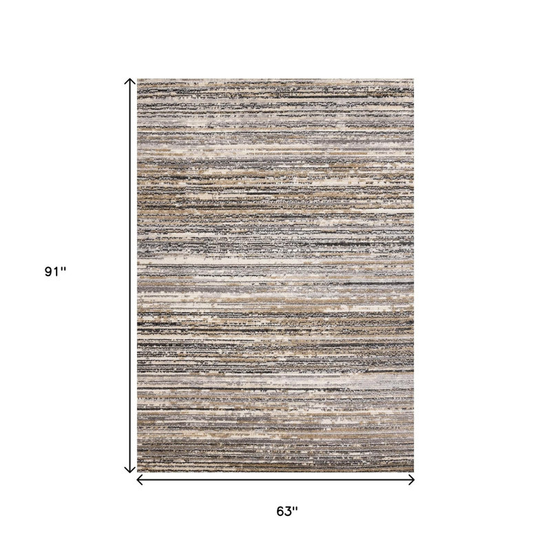 Tapis rayé gris et noir 5 pi x 8 pi