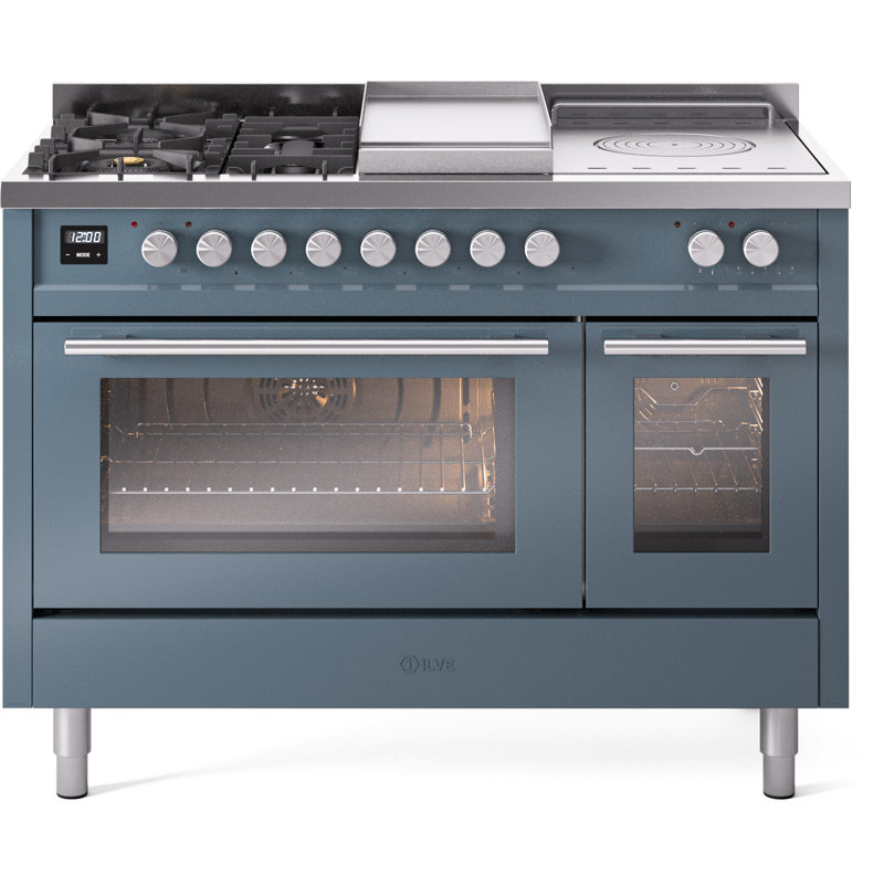 Cuisinière à double carburant ILVE ProfessionalPlus II 48, boutons, Bleu / gris, Propane liquide
