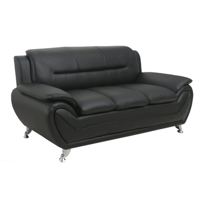 Segura Faux Leather Pillow top Arm Loveseat, Black Faux Leather, 35”H x 79.2”W x 34”D