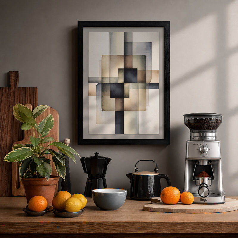 Layered Geometry Minimalist - Print, A1 - 84.1 x 59.4 cm, Black