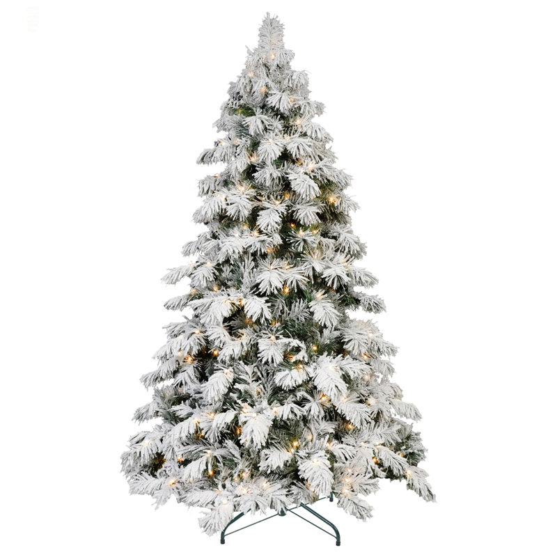 Arbre de Noël en forme d'épouvantail enneigé 8 pi avec 470 lumières DEL chaudes, 1242 pointes de mémoire en PVC, poteau électrique et structure à charnières - arbre de Noël réaliste enneigé