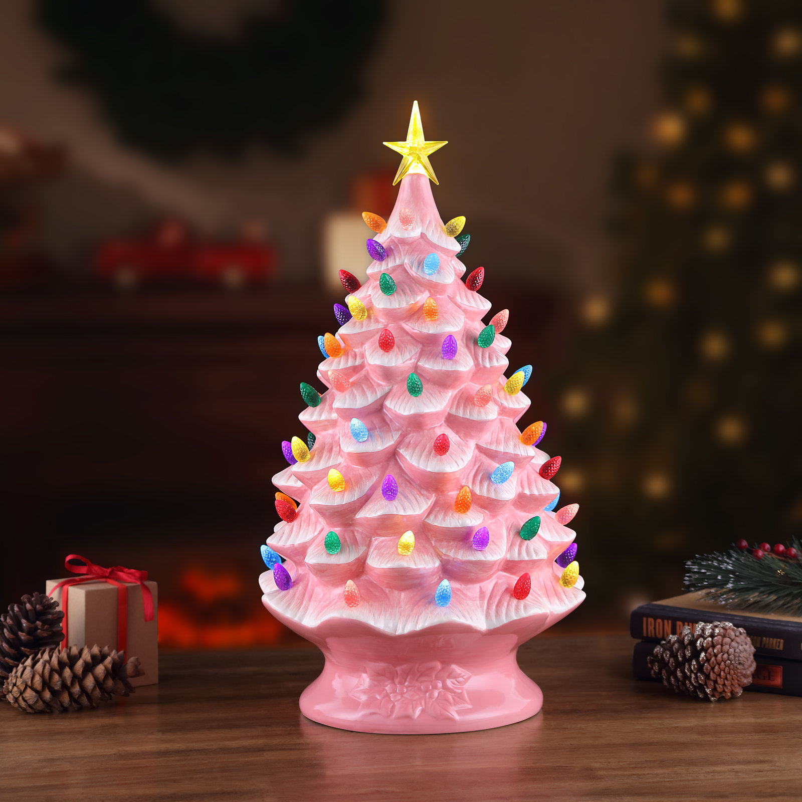 24" Nostalgic Ceramic Tree, 24.25" H x 13" W x 13" D, Pink