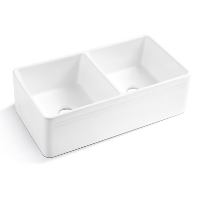 Ceramic Sink White - 18"X10"X33", 93Lb, , Colorfast And Scratch- Finish Apron Front In 33"X18"X10", Stain Long-Lasting