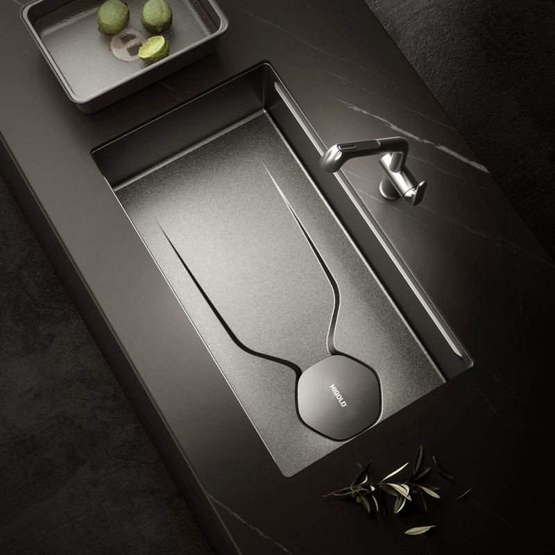 Évier de cuisine encastré HIGOLD LS1.O en acier inoxydable de 76 cm (30 po) avec cuve intégrée, dimensions : 76 cm (30 po) L × 43 cm (17 po) l × 22 cm (8,8 po) H