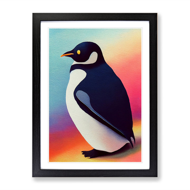 Penguin In Watercolour No.2 - Wall Art, Black Picture Frame, 66cm H x 48cm W, White