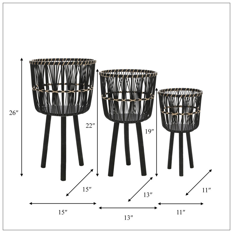 S/3 BAMBOO PLANTERS 11/13/15", BLACK