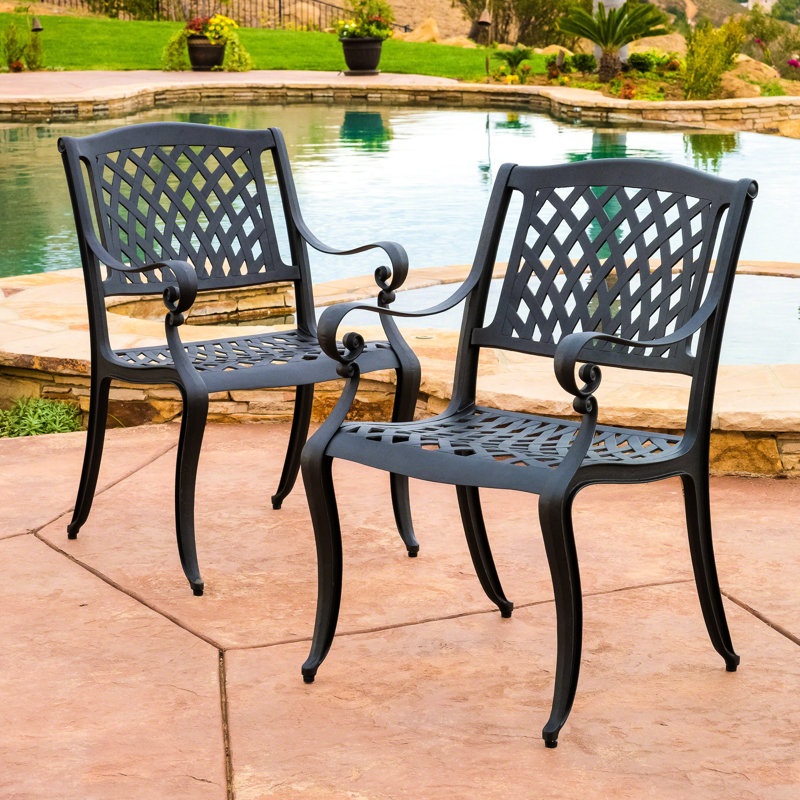 2 Cast Aluminum Dining Chairs - Black Mesh Back And Seat, Weather , For Outdoor Spaces ( Of 2)