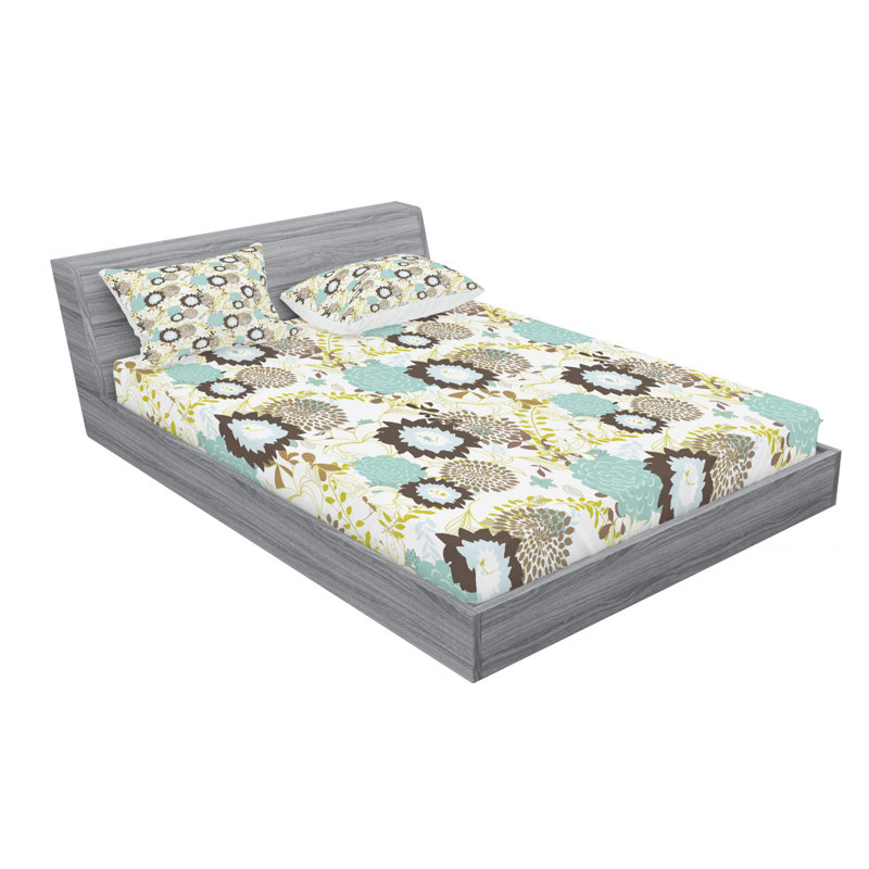Microfiber Floral Sheet Set, Queen Sheet Set with Fitted Sheet