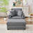 Corduroy Upholstered Oversized Chaise Lounge Chair with Ottoman,with Cup Holder,Mobile Phone Stand&USB Charging Port-1538306887