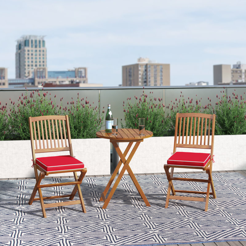 Eramana Round 2 - Person 23.5" Long Bistro Set with Cushions, Solid Wood, Red