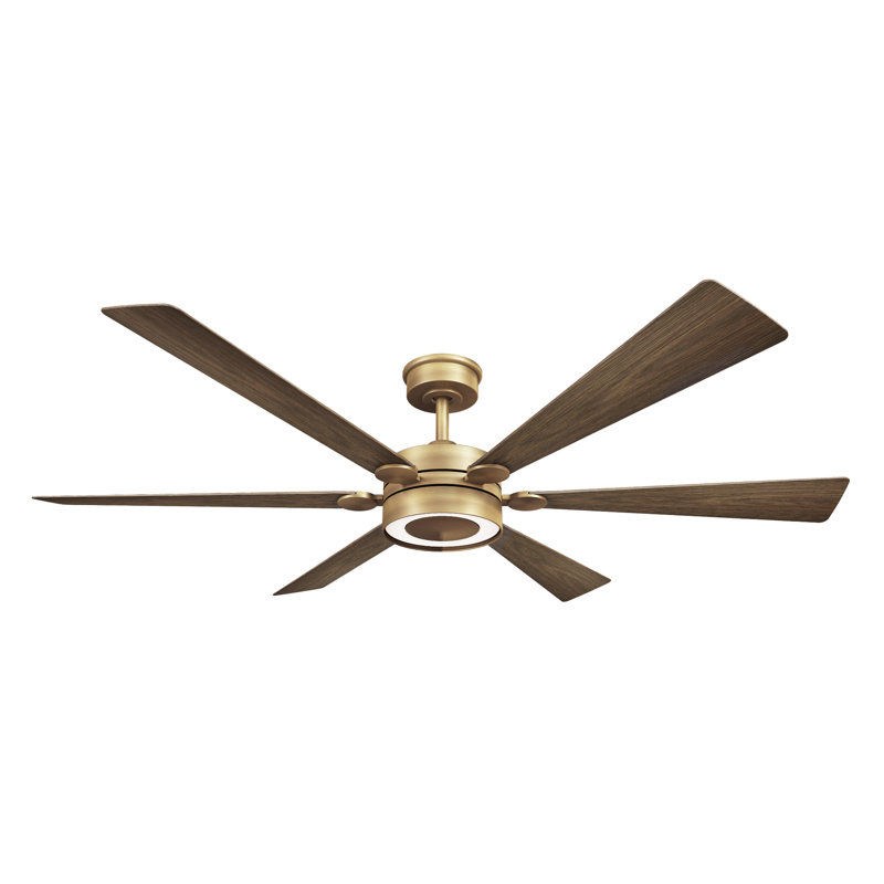 Brenix 60" 5CCT LED Smart Ceiling Fan, Brass, Dark Oak