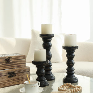 Ophelia & Co. Farmhouse Wood Pillar Candle Holder Set Of 3 For ...
