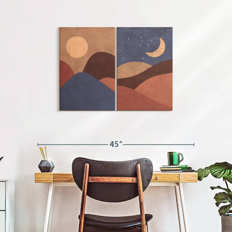 Boho Sun Moon and Mountains I 2 pièces, H 24 po x l 33 po x P 1,25 po