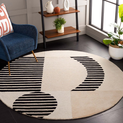 Chatham Hand Tufted Wool Cotton Abstract Rug in Ivory/Black