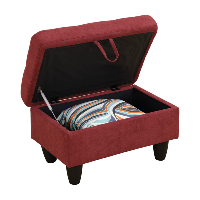  Repose-pieds capitonné rectangulaire avec rangement de 28,5 po Orella Marlinda, Flanelle rouge