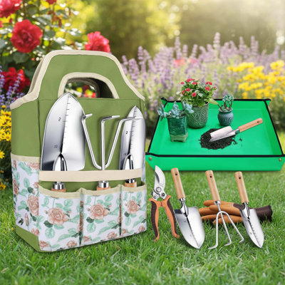 7 Piece Garden Tool Set, Hand Tools For Planting, Weeding, Digging, Rust Resistant Stainless Steel, Gardening Essentials
