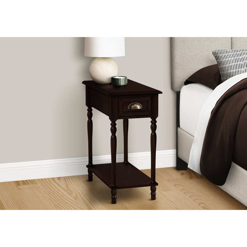 Table de chevet de salon étroite, table d'appoint à 2 niveaux avec tiroir de rangement, placage brun pour la chambre à coucher, table traditionnelle, chambre à coucher et pièce, rangement latéral, peu encombrant