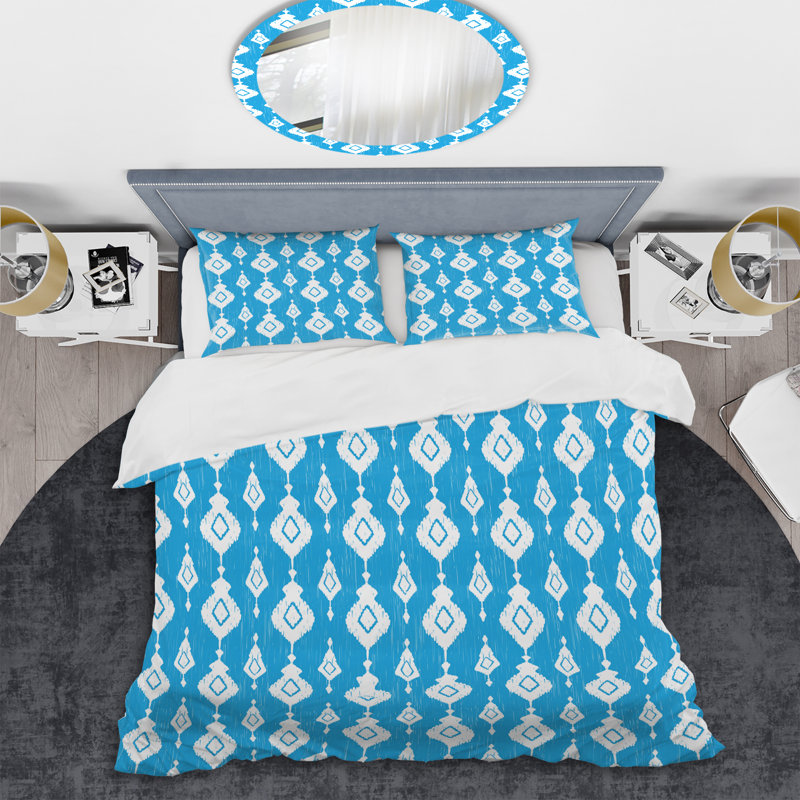 Ensemble de housse de couette à motif ikat bleu et blanc, Housse de couette pour très grand lit et 2 très