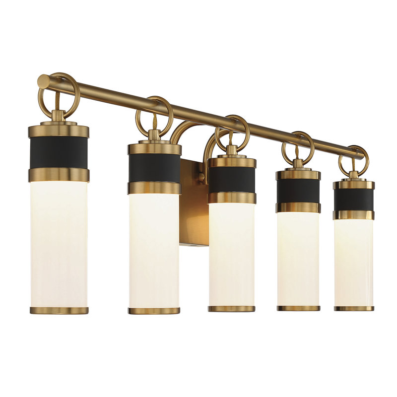 Matte Black and Warm Brass 5-Light LED Bathroom Vanity Fixture