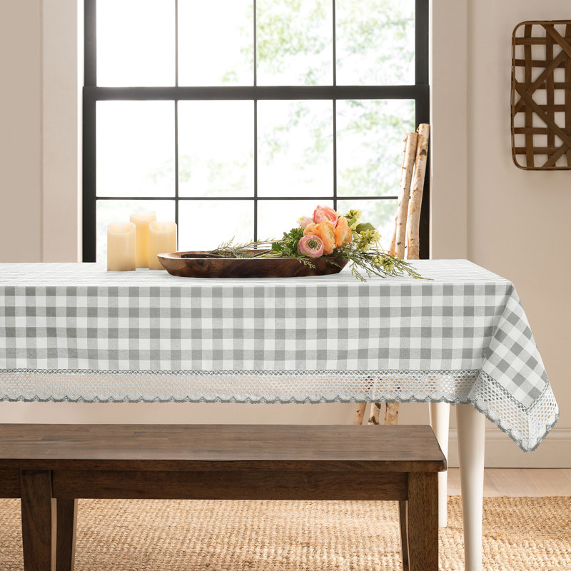 Linhart Checkered Cotton Blend Tablecloth, Gray, 120" x 60"