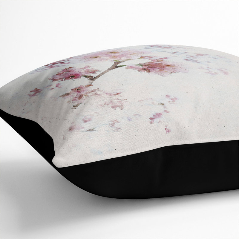 Eye of the Cherry Blossom Tree Watercolour Scatter Cushion, 55cm H x 55cm W x 20cm D, Black