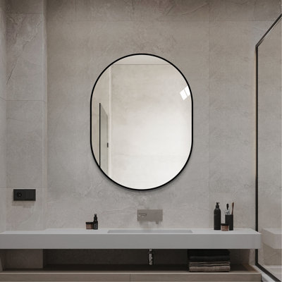 24" x 32" Capsule Bathroom Mirror, Framed Vanity Mirror with Aluminum Frame, Vertical Wall Mounted Mirror