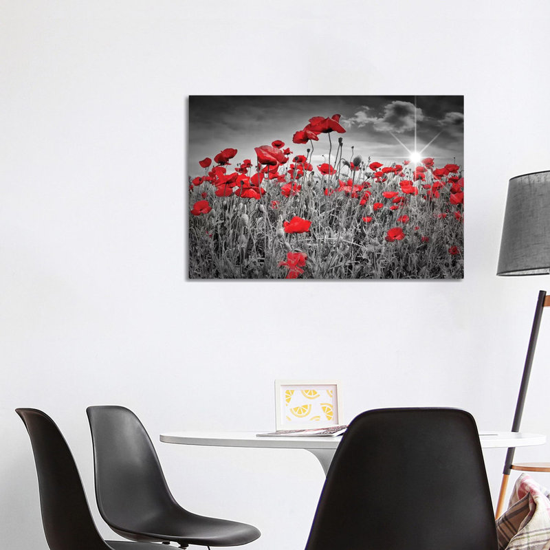 Idyllic Field Of Poppies With Sun by Melanie Viola - Print on Canvas, Wrapped Canvas, 121.92 cm H x 40.64 cm W x 3.175 cm D