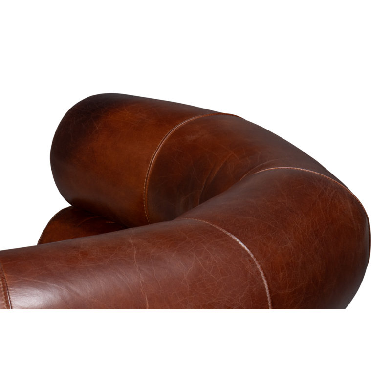 Swivel Barrel Chair, Brown Leather