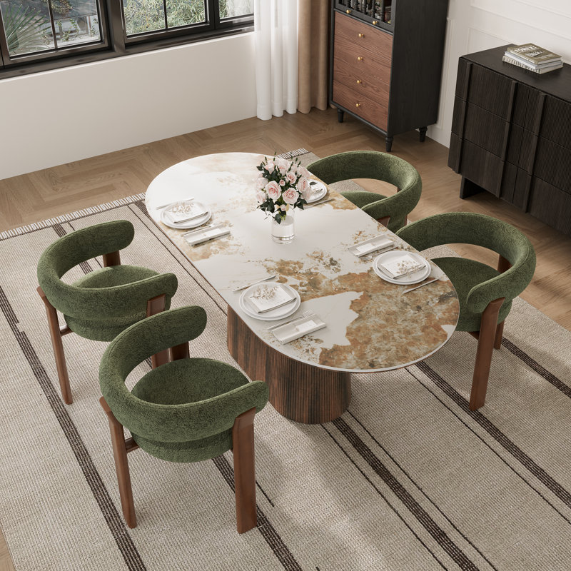 Ensemble de table de salle à manger 4 personnes Adwin avec fauteuils rembourrés Teddy , 5 pièces: table, 4 chaises, Vert