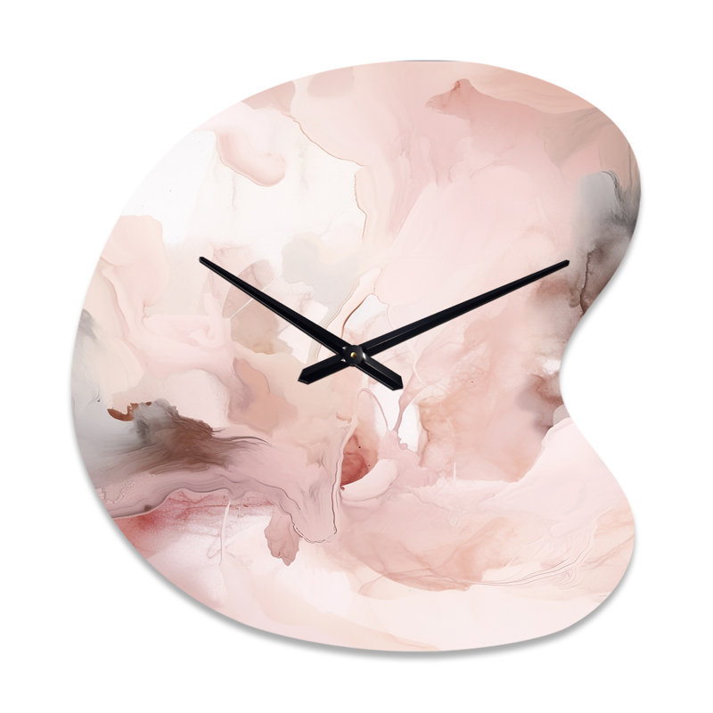 Horloge murale asymétrique en métal rose délicat et abstrait III - horloge murale moderne en métal, Petit