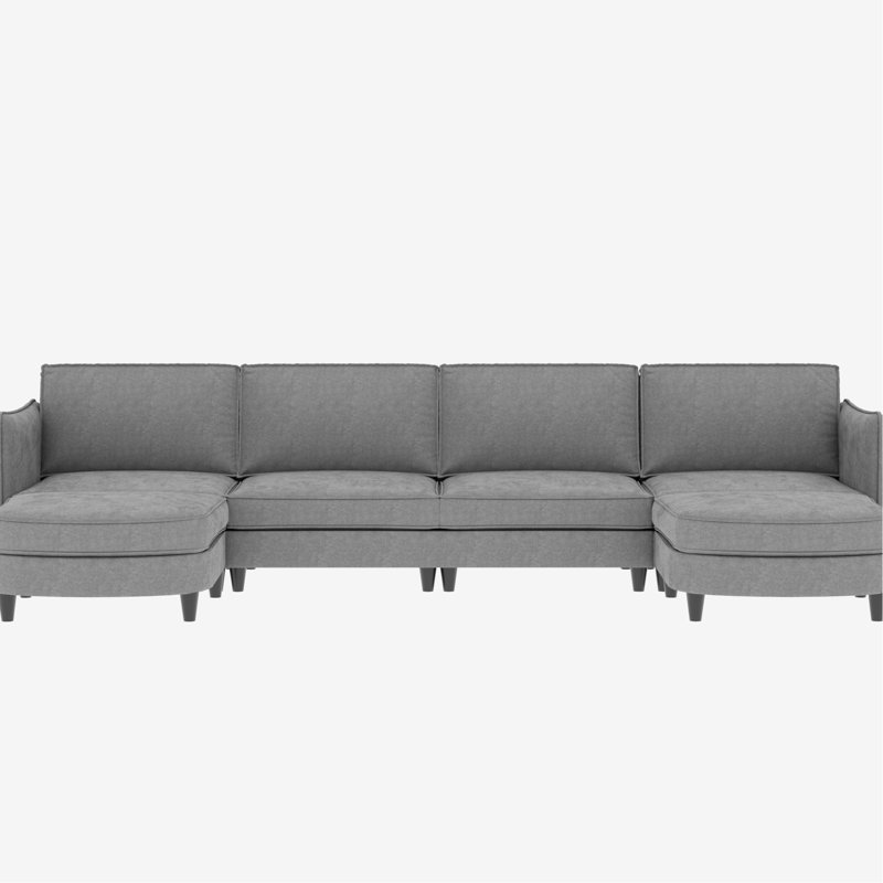 U - Shaped 6 Seater Fabric Couch With Movable , Arm Pockets, Skin Breathable Cover, For Living Room, Wooden Frame, High Density Foam 141.5'' Modern Fabric, Office And Apartment, Stable Structure,