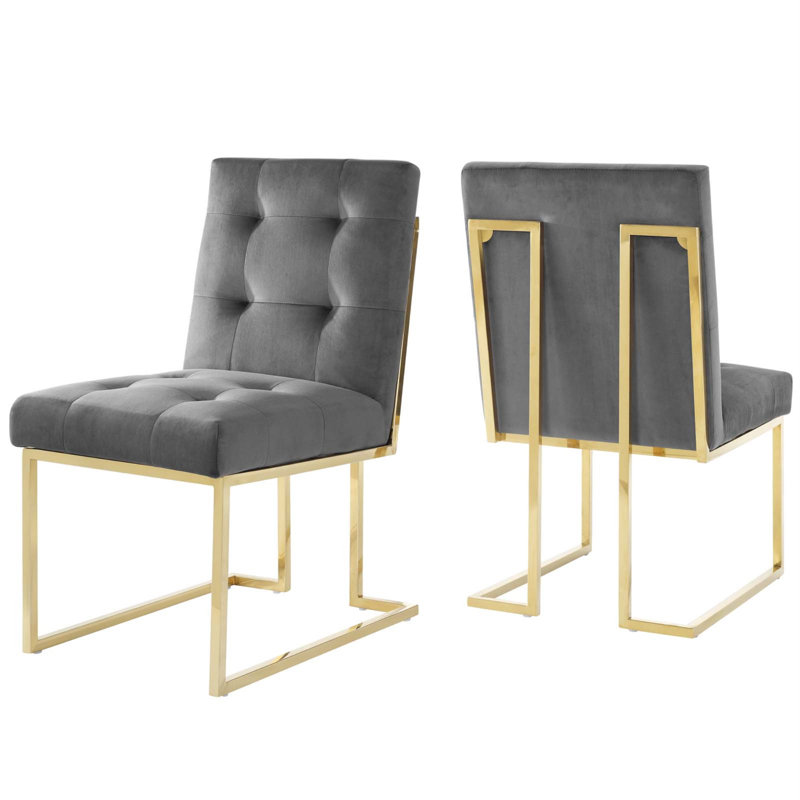 Chaise d'appoint en velours Privy, Anthracite, 1, Gold