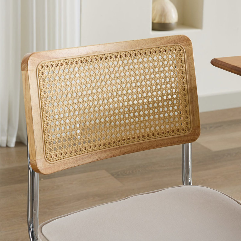 2 chaises de cuisine de style Mid-Century moderne, 2 chaises de salle à manger en velours beige avec dossier et base robuste, base en acier inoxydable naturel, accent pour la pièce, excellente respirabilité