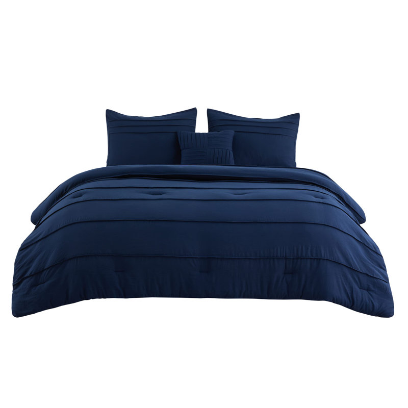 Bedsure Pinch Pleat Comforter Set Boho Bed-in-A-Bag Bedding Set with  Pillowcases for All Season, Navy