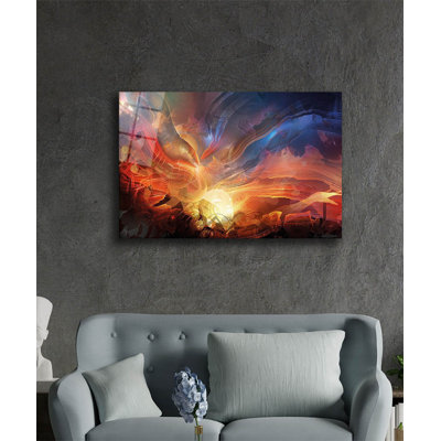Peinture élégante en verre trempé décoratif, 27,6 po x 43,3 po | 100% verre trempé, épaisseur: 0,16 pouce | Superbe décoration intérieure pour le salon, le bureau ou la galerie | Pièce d'art unique, durable et élégante
