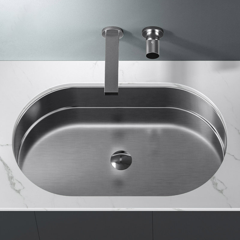 Kricia 25.9'' L Bathroom Sink, Brushed Silver
