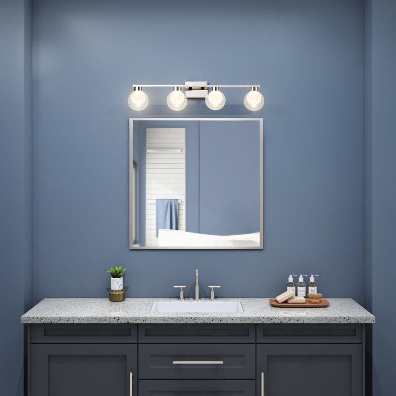 Crewe - meuble-lavabo de salle de bain - finition nickel poli - extérieur transparent avec abat-jour intérieur en verre givré