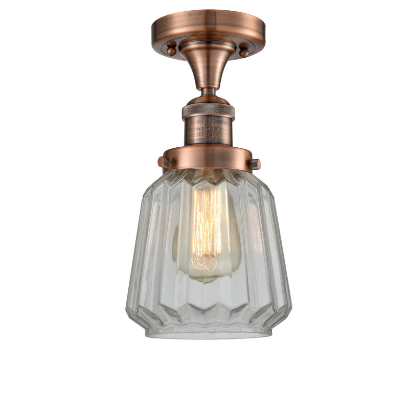 Vinson Glass Semi Flush Mount, Antique Copper