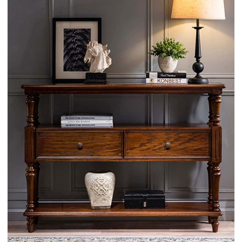 Console rustique avec pieds à colonnes classiques, Brun, H 34,65 po x l 39,37 po x P 13,78 po