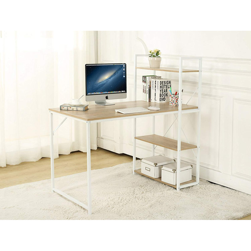 Javin Metal Base Writing Desk, Natural Wood Finish
