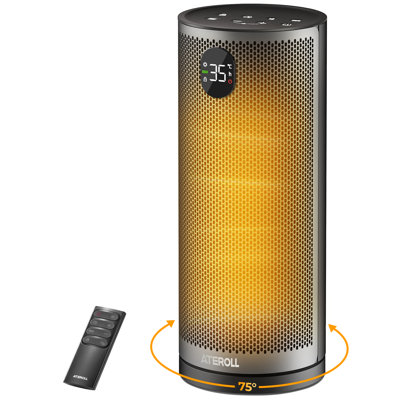 16" Oscillating Tower Space Heater & Fan, 1500W PTC, Remote, ECO, 12H Timer, Black