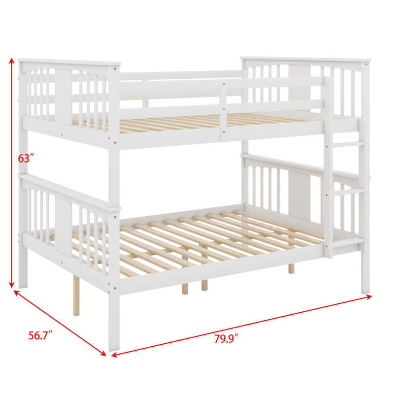 Full Over Full Bunk Bed With Ladder And Full-Length Guard Rail,Wood Bunkbed W/Slat Support,Space Saving, White