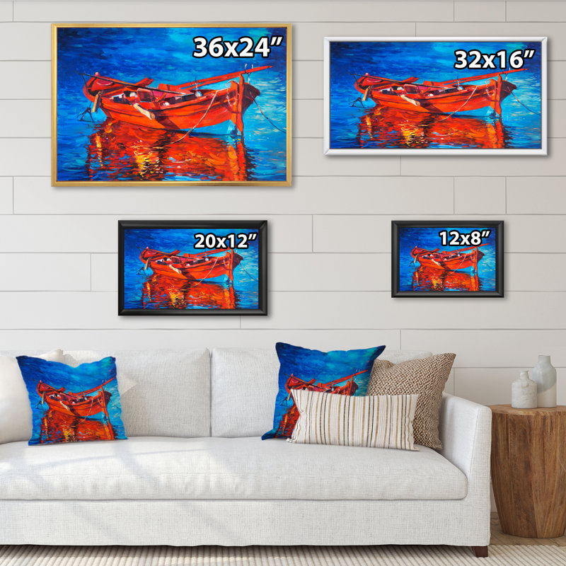 Bateaux en mer V - reproduction d'art sur toile, H 8 po x l 12 po x P 1 po, Cadre flottant doré
