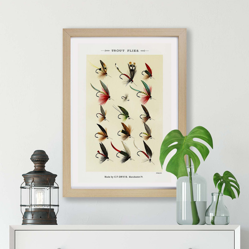 Trout Fishing Flies Version 9 by Mary Orvis Marbury - Wall Art, 62cm H x 87cm W x 2cm D, Oak Framed