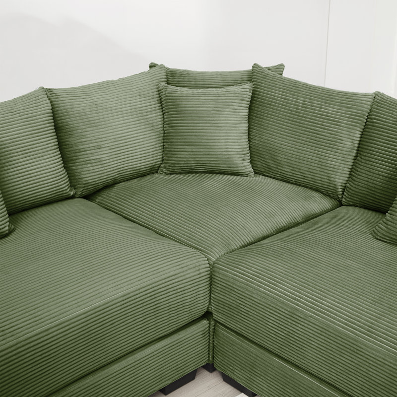Mykala Corduroy Upholstered Sectional Sofa with Thick Armrests & Throw Pillows, Green, 34.2'' H X 82.6'' W X 33.8'' D