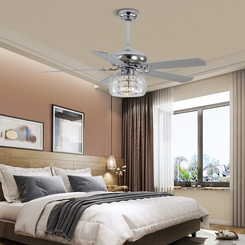 Ventilateur de plafond moderne avec lumières et télécommande, ventilateur de plafond en cristal à 6 vitesses avec ampoules E12
