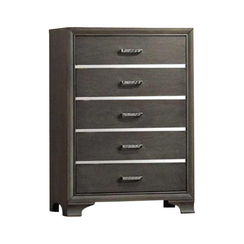Ensemble de chambre à coucher moderne gris anthracite avec lit tapissier très grand, commode, miroir et commode, Très grand