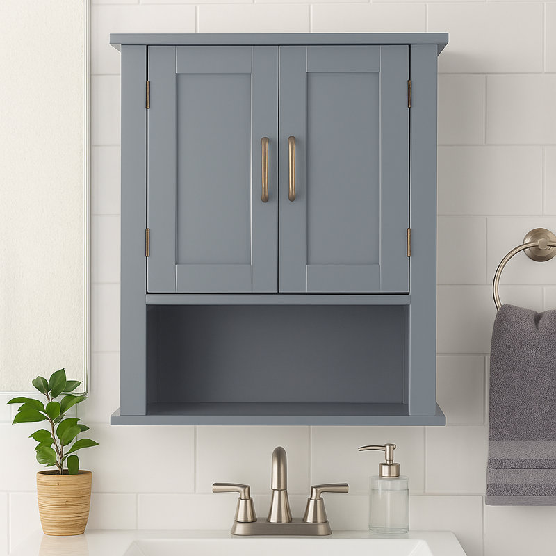 Church Strett Removable Two-Door Wall Cabinet with Adjustable Shelves and Open Lower Shelf for Bathroom Storage